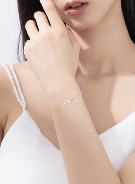 秦福炫郁金香原创设计轻奢小众纯银精致新款999足银手链女可调节