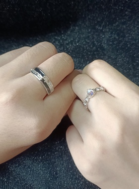 月光骑士情侣对戒简约925纯银戒指男女同款情侣款月光恋人可调节