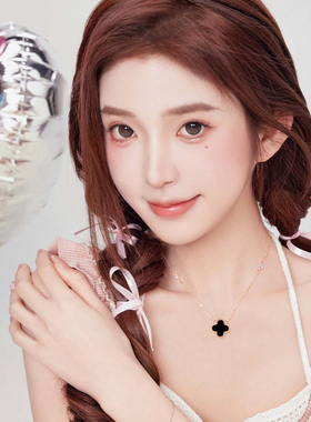 幸运四叶草CAREBEARS爱心小熊S999足银轻奢高级感锁骨链玛瑙项链