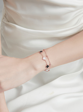 ZEGL 真柳925银 双层四叶草腕饰幸运草时来运转玫瑰金好运手链女