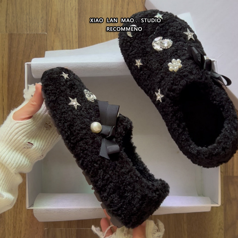 黑色绝美毛毛鞋2025秋冬新款厚底包头加绒棉鞋室内居家毛绒勃肯鞋,淘宝优惠券,粉丝福利购,淘宝优惠卷