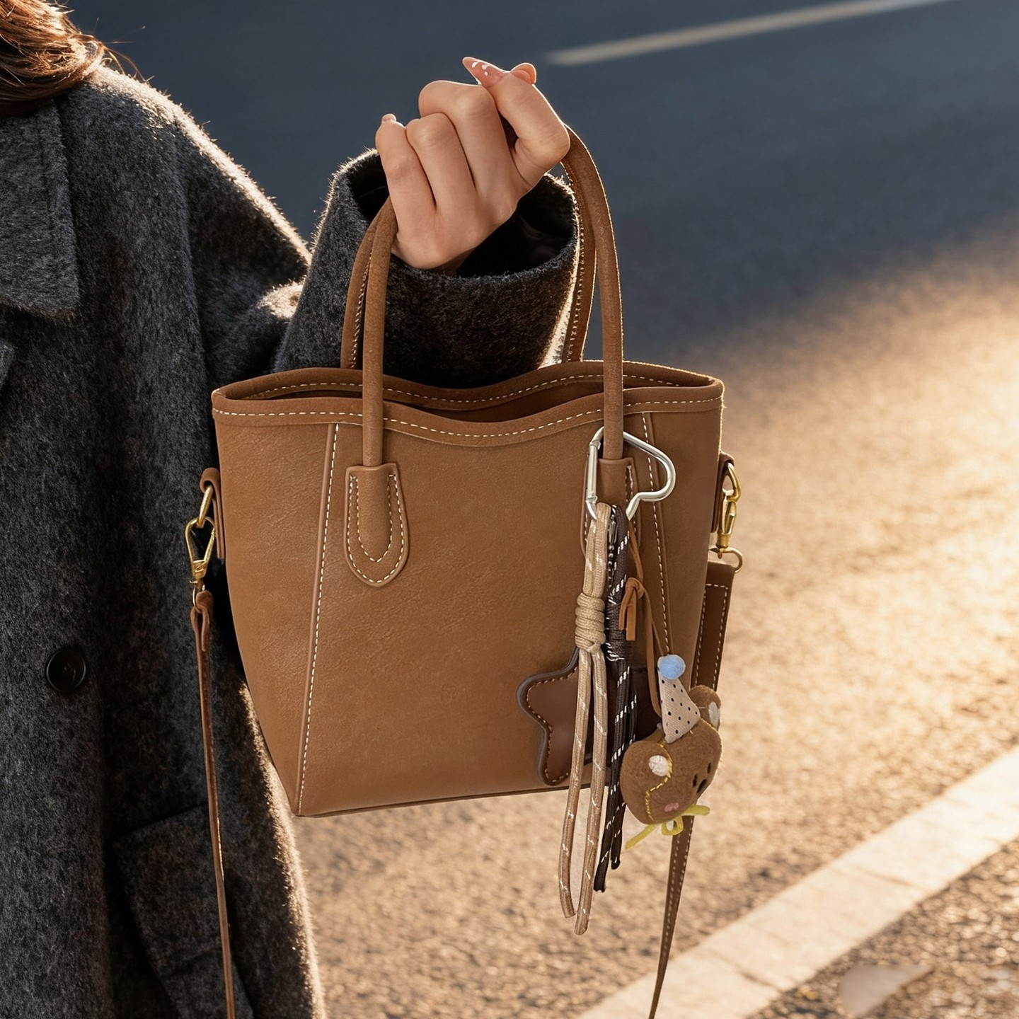 秋冬美拉德手提包包女式2026新款复古菜篮子水桶包通勤百搭斜挎包,淘宝优惠券,粉丝福利购,淘宝优惠卷