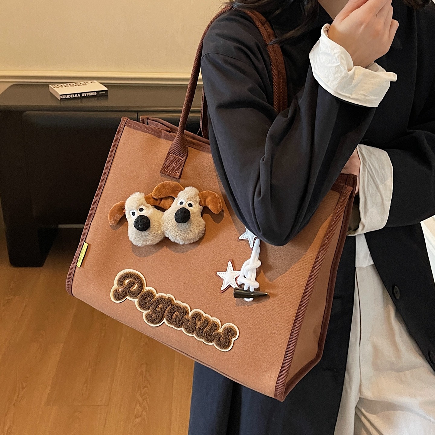 可爱卡通帆布包女2025新款大容量单肩包休闲通勤托特包旅行手提袋,淘宝优惠券,粉丝福利购,淘宝优惠卷