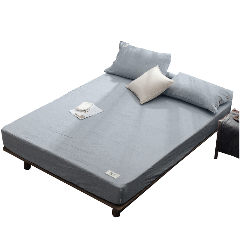 纯棉床笠单件日式纯色棉麻床垫套1.5米1.8m床全棉水洗棉床单床罩