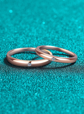 S925纯银全莫桑香槟金情侣戒男女通用光身简约对戒情人节礼