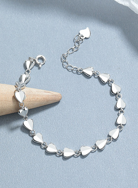 925纯银爱心手链女轻奢时尚个性气质心形手饰简约ins高级感银饰品