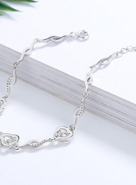 四叶草s925纯银手链学生日礼物手饰镶锆石ins小众设计银饰品批发