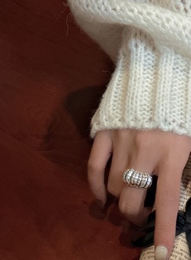 S925纯银韩版重工质感牛角包时髦戒指韩版韩式风简约复古指环