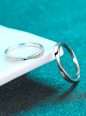 S925纯银礼物情侣戒指莫桑石戒子男女通用对戒小红书同款