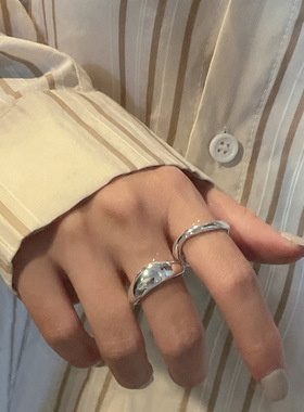 S925纯银韩版小众设计水滴异形戒指韩式组合套装博主指环