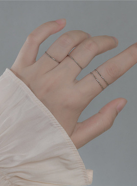 白银色敲闪S925纯银个性车花戒指女时尚韩版指环潮人手饰品