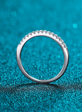 S925纯银镀pt950金镶嵌莫桑石排戒 满钻戒指女小红书同款