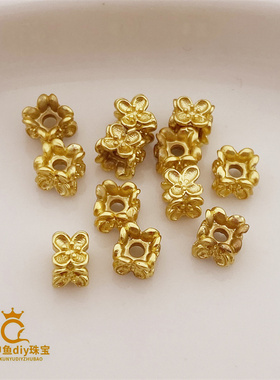 18K包金哑金方块花小花隔珠diy珠