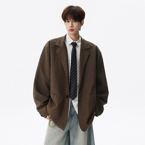 廓形肌理感西服男加肥加大码潮流胖子宽松复古痞帅街头春季装外套 - 图3