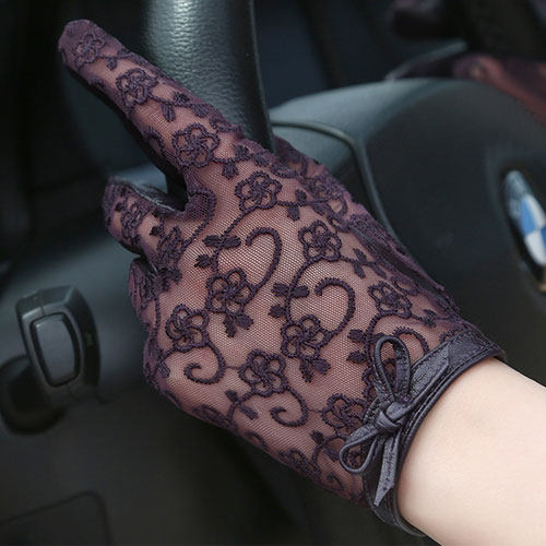 新款女士真皮皮手套蕾丝开车骑车春夏防晒小羊皮短款可触屏单手套,淘宝优惠券,粉丝福利购,淘宝优惠卷