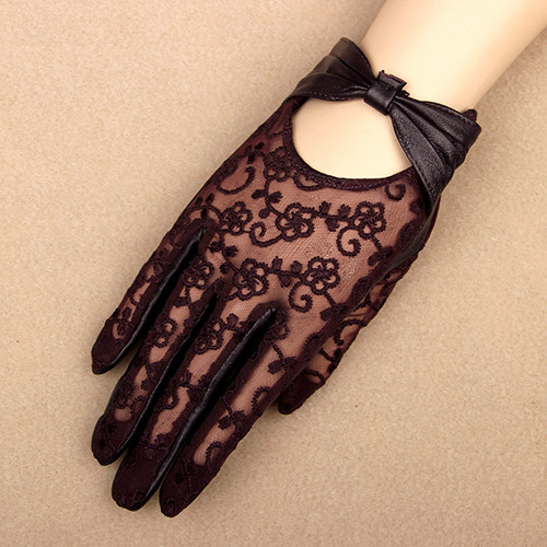 新款女士真皮皮手套蕾丝开车骑车春夏防晒小羊皮短款可触屏单手套,淘宝优惠券,粉丝福利购,淘宝优惠卷