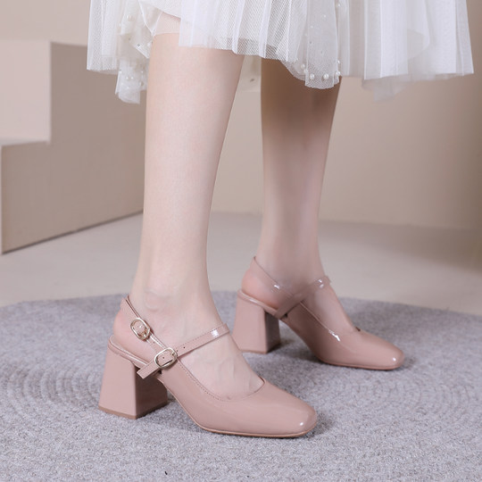 银色高跟鞋法式气质高级感粗跟方头前脚掌加宽大码凉鞋女41-43夏