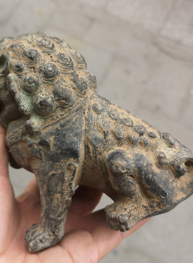仿古出土铜器收藏纯铜铃铛狮子摆件老物件