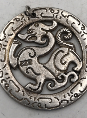 古玩铜器仿古做旧双面镂空牌子麒麟五福临门挂件吊坠钥匙扣老物件