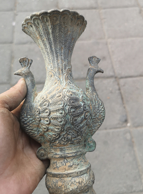 仿古风纯铜花瓶摆件影视道具