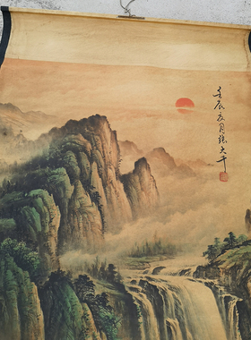 张大千做旧卷轴客厅装饰画