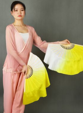 梦蝶飞舞真丝舞蹈扇原版跳舞扇双面渐变色古典舞胶州秧歌扇子一对