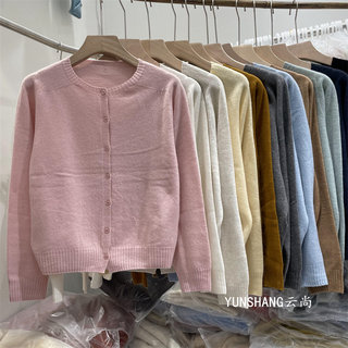 High-count all-wool 6629 korean style gentle round neck single-breasted knitted cardigan, versatile and age-reducing short long-sleeved sweater