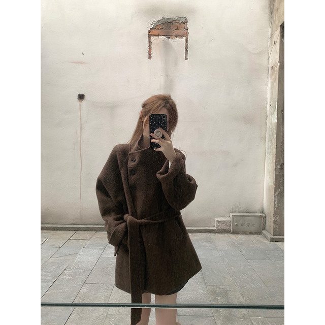 珍珍家 又见金敏喜90绵羊毛5牦牛气质双面呢大衣中长款毛呢外套冬