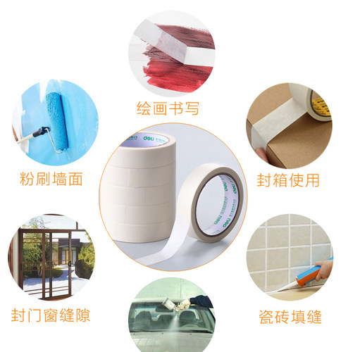 得力美术纸胶带美纹水胶带学生画画专用素描美术生水粉水彩美文无痕宽绘画留白贴边喷漆遮蔽美缝皱纹白色50米 - 图3