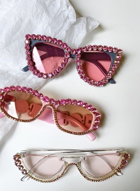 粉色系带砖欧美时尚大框镶钻太阳