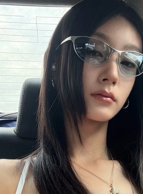 上佳出片神器银框浅蓝片美式猫眼造型太阳眼镜高级感Y2K防晒墨镜