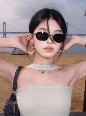 氛围感绝了复古椭圆银边墨镜老钱调Y2K猫眼防紫外线小脸太阳眼镜