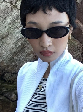 美式太阳小椭圆黑色墨镜街拍凹造型小红书潮流中古个性拍照墨镜酷