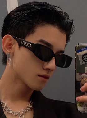 欧美复古蓝色方形个性黑框墨镜装饰潮男街拍凹造型偏光太阳镜防晒