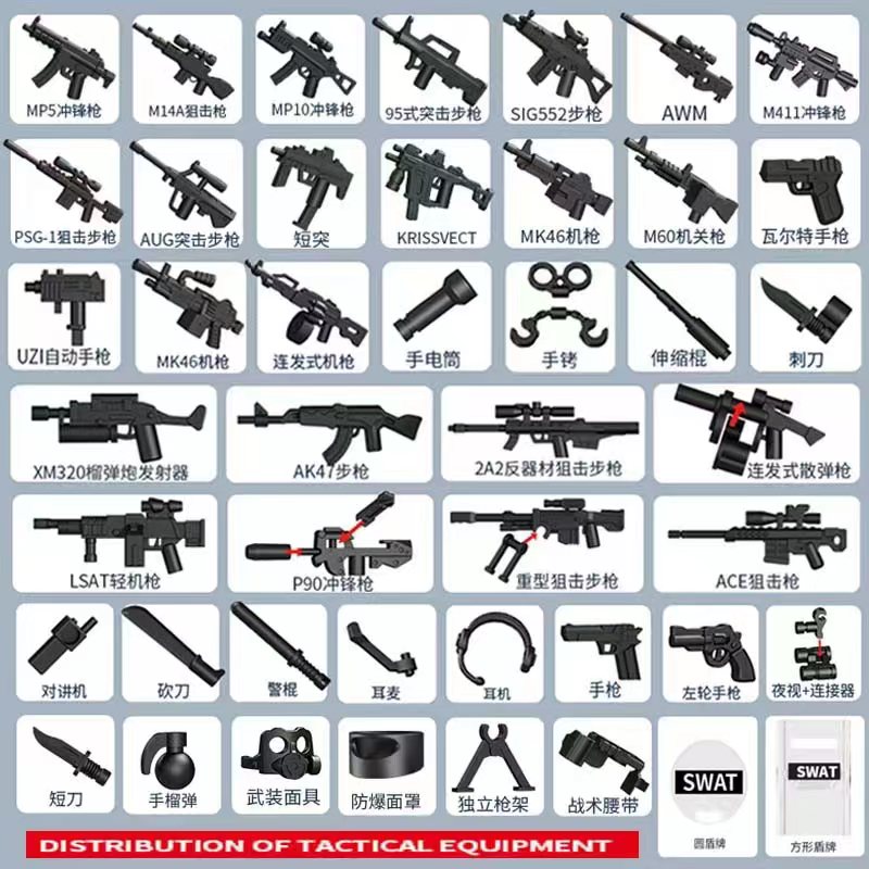 新乐高军事人仔特种兵现代轻武器配件补充包重型机枪MOC拼装玩具 - 图1