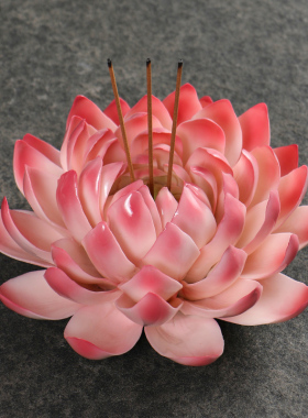 非遗手工帝王莲陶瓷莲花香插供佛线香炉座室内家用供奉烧香摆件