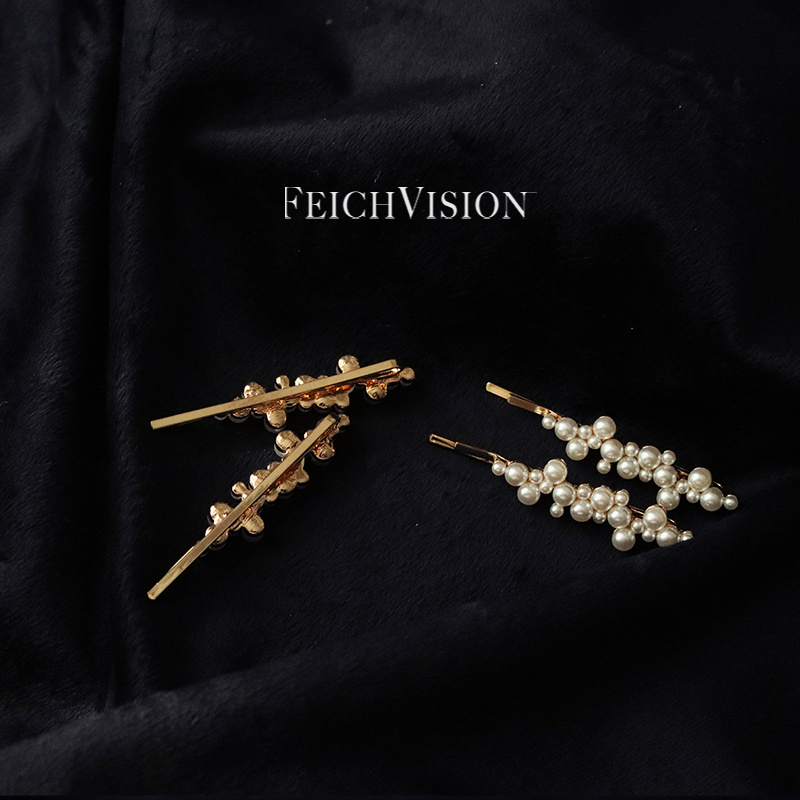 FEICH 春季新品仿珍珠一字夹高级感韩版简约发夹子对夹侧边发卡 - 图1