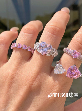 爆闪高级感粉钻石戒指环纯银钻戒