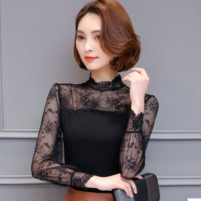 Lace Modal Stand Collar Hollow Sleeve Long Sleeve Bottoming T-Shirt