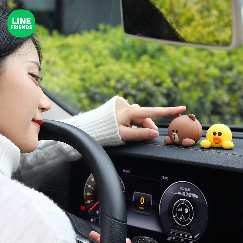 LINE FRIENDS硅胶公仔车载摆件汽车中控台倒车镜装饰小饰品3M胶 - 图0