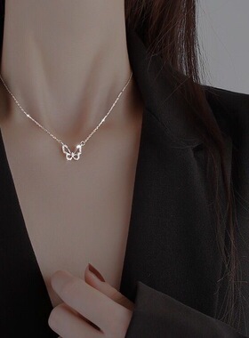 镂空蝴蝶镶钻项链女ins潮