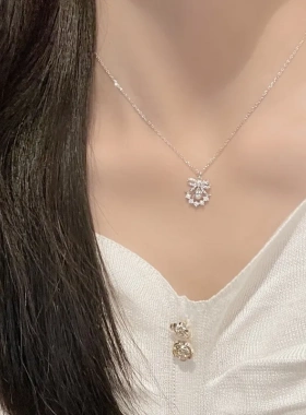 999纯银铃兰花蝴蝶结锁骨链女