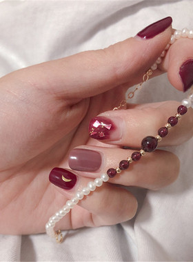 喜喜饰品小众轻奢淡水珍珠手链石榴石隔珠diy设计时尚手链