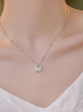 925纯银福袋如意锁项链女复古国潮国风和田玉吊坠福字毛衣链