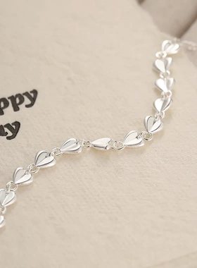 925纯银心心相连手链女韩版简约ins风心形手串同款轻奢手饰