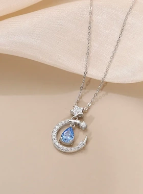 星月水滴项链女925纯银韩版时尚轻奢月亮毛衣链ins灵动吊坠