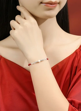 朱砂痣白月光手链女925纯银复古新中式国风米珠珍珠手串手饰