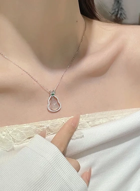 如意玉髓葫芦项链女纯银新中式复古福禄锁骨链微镶满钻吊坠文艺风