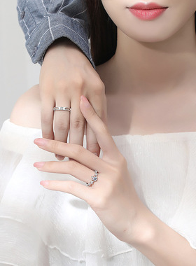 s925纯银月光石情侣戒指一对小众ins设计皇冠对戒轻奢情人节礼物