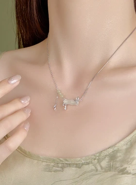 原创蝴蝶竹节和田玉项链女纯银文艺复古国风新中式锁骨链森系吊坠